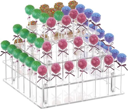 Lollipop Stand Display Clear Cake Pop Stands Display Stand Tower Acrylic 56 Hole Tiered Candy Tree Holder for Party Decorating Wedding Events in Kuwait