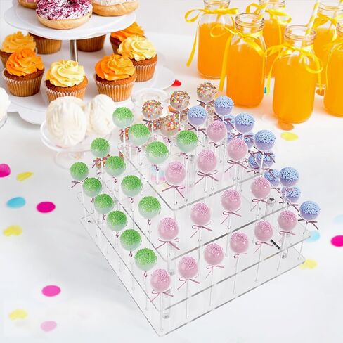 Lollipop Stand Display Clear Cake Pop Stands Display Stand Tower Acrylic 56 Hole Tiered Candy Tree Holder for Party Decorating Wedding Events in Kuwait