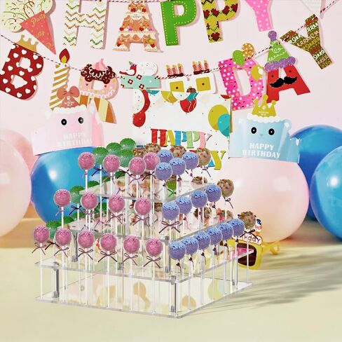 Lollipop Stand Display Clear Cake Pop Stands Display Stand Tower Acrylic 56 Hole Tiered Candy Tree Holder for Party Decorating Wedding Events in Kuwait
