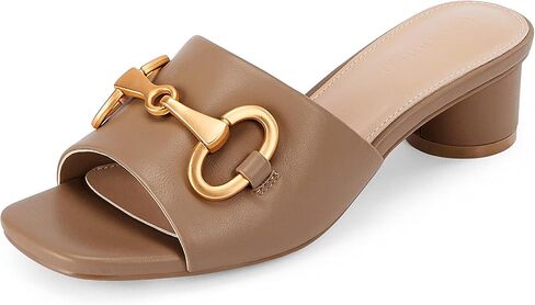 Coutgo Women's Slide Sandals Square Open Open Open on Moxer Bully Block Low -heel Metal Chain thare shies reasy ، beige gray ، size 7 in Saudi Arabia