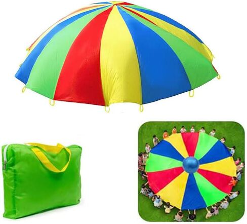 Parachute with مقابض بطول 8 أقدام و 12 قدمًا ألعاب المظلة لألعاب الفريق في الهواء الطلق ، والخياطة المقواة بالماء ، يمكنك أيضًا استخدامها لتوسيع نطاق تغطية الترامبولين ، والمعدات الرياضية (12 قدمًا 12 اليدين) in Kuwait