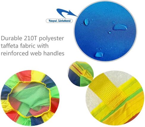 Parachute with مقابض بطول 8 أقدام و 12 قدمًا ألعاب المظلة لألعاب الفريق في الهواء الطلق ، والخياطة المقواة بالماء ، يمكنك أيضًا استخدامها لتوسيع نطاق تغطية الترامبولين ، والمعدات الرياضية (12 قدمًا 12 اليدين) in Kuwait