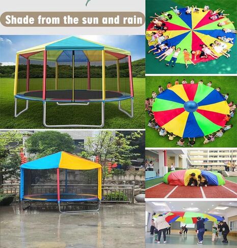 Parachute with مقابض بطول 8 أقدام و 12 قدمًا ألعاب المظلة لألعاب الفريق في الهواء الطلق ، والخياطة المقواة بالماء ، يمكنك أيضًا استخدامها لتوسيع نطاق تغطية الترامبولين ، والمعدات الرياضية (12 قدمًا 12 اليدين) in Kuwait