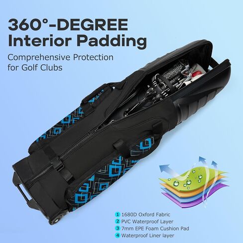 أكياس سفر الجولف لشركات الطيران ذات العجلات المقواة ، وأعلى الحالات الصلبة و 1680 د في أوكسفورد Protect Clubs ، والوزن الخفيف وسهل الاستخدام in Kuwait