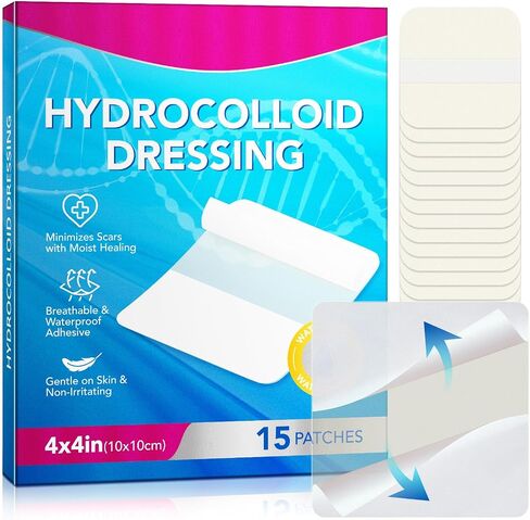 Hydrocolloid Wound Dressing 15 Pack-Hydrocolloid Dressing 4"X4" (4x4) Fast Healing - Sterile and Waterproof- Large Adhesive Wound Dressing in Kuwait