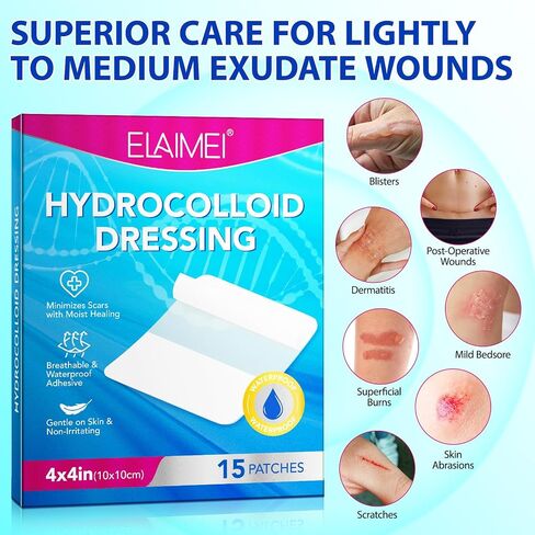 Hydrocolloid Wound Dressing 15 Pack-Hydrocolloid Dressing 4"X4" (4x4) Fast Healing - Sterile and Waterproof- Large Adhesive Wound Dressing in Kuwait