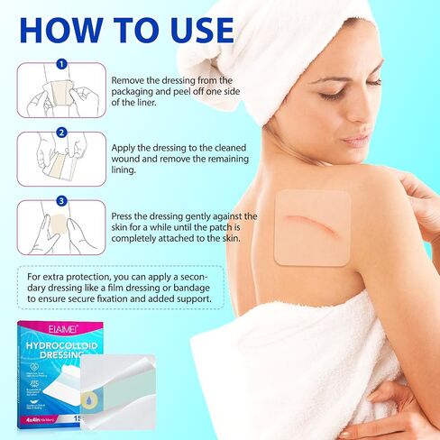 Hydrocolloid Wound Dressing 15 Pack-Hydrocolloid Dressing 4"X4" (4x4) Fast Healing - Sterile and Waterproof- Large Adhesive Wound Dressing in Kuwait