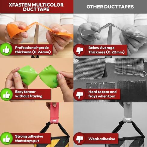 Xfasten قوس قوس قزح شريط القناة الملون الثقيل 12 حزمة 10 ياردة × 2 بوصة ، شريط لاصق الملون حزمة مجموعة كبيرة ، مقاومة للماء ، نابضة بالحياة ، سهلة ، قابلة للكتابة ، خالية من البقايا للحرف اليدوية ، وضع العلامات ، التعبئة in Kuwait