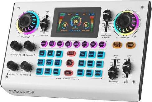 Btuty Sound Board Audio Mixer 48V Phantom Power Live Sound Card RGB Light BT Wireless Plug and Play for Live Streaming Podcasting Recording Content Create Gaming Rechargeable in Saudi Arabia