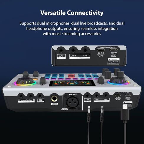 Btuty Sound Board Audio Mixer 48V Phantom Power Live Sound Card RGB Light BT Wireless Plug and Play for Live Streaming Podcasting Recording Content Create Gaming Rechargeable in Saudi Arabia