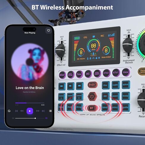 Btuty Sound Board Audio Mixer 48V Phantom Power Live Sound Card RGB Light BT Wireless Plug and Play for Live Streaming Podcasting Recording Content Create Gaming Rechargeable in Saudi Arabia