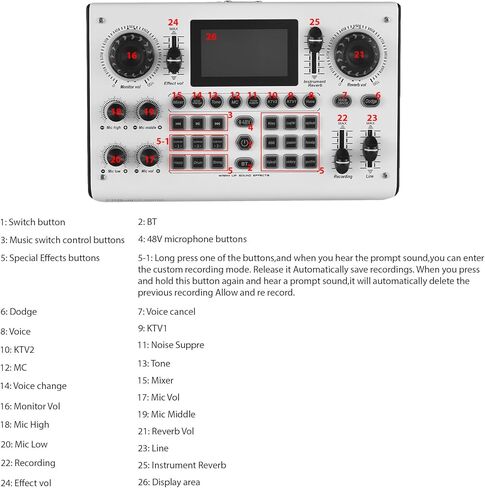 Btuty Sound Board Audio Mixer 48V Phantom Power Live Sound Card RGB Light BT Wireless Plug and Play for Live Streaming Podcasting Recording Content Create Gaming Rechargeable in Saudi Arabia