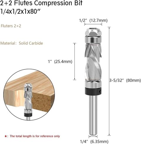 1PC 1/4 Shank Bearing Ultra-Perfomance Compression Flush Trim Solid Carbide Router Bit for Woodworking End Mill Z07A(with Bearing 1PC) in Saudi Arabia