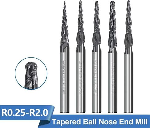 Milling Cutter 2 Flute Ball Nose Tapered End Mill HRC55 Solid Carbide Router Bit 3D Carving Bit Wood Metal Milling Tool(R0.5x20xD6.35x50) in Saudi Arabia