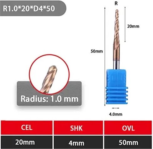 4/6mm Taper Ball Nose End Mill Spiral Router Bit Solid Carbide Coated Cone Milling Cutter Woodworking Engraving Bit(D6-0.25R-20cl) in Saudi Arabia