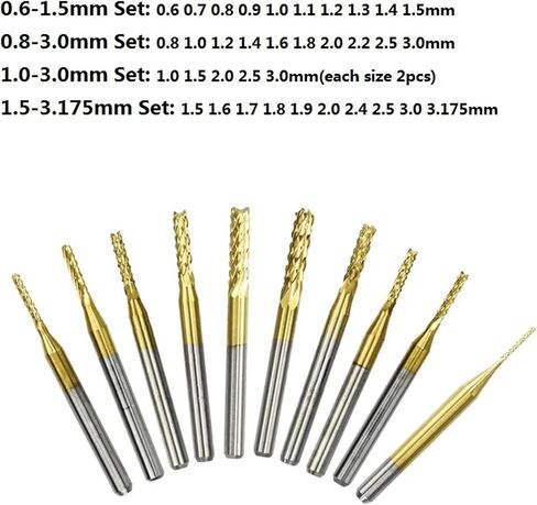 10pcs Milling Cutter Set Milling Cutter Set 3.175mm Shank Carbide End Mill Machine Engraving Bit(0.8-3.175mm Set TIN) in Saudi Arabia