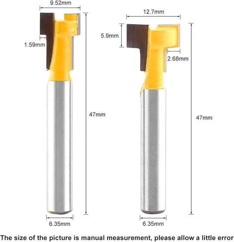 2pcs Yellow T Slot Cutter Router Bit for 3/8'' & 1/2'' Cutting Edge 1/4'' Shank in Saudi Arabia