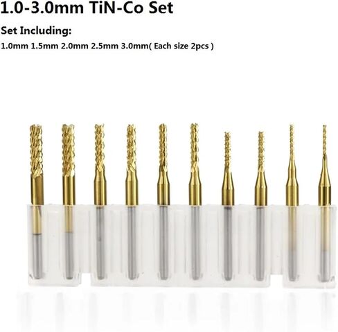 10pcs Milling Cutter Set Milling Cutter Set 3.175mm Shank Carbide End Mill Machine Engraving Bit(0.8-3.175mm Set TIN) in Saudi Arabia