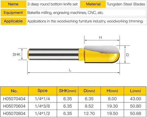 Round Nose Bit Core Box Router Bit Carbide End Mill Tool 1/4 ″ Shank 6.35mm Milling Cutter Tools (H05070804) in Saudi Arabia