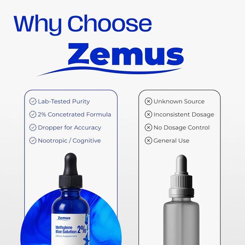 Methylene Blue 2% – 60 ML (2.03 fl oz) - 60 Day Supply - Nootropic Supplement – Ultra Pure USP Grade, – Made in USA, No Preservatives, Non-Therapeutic, Lab-Tested in Saudi Arabia