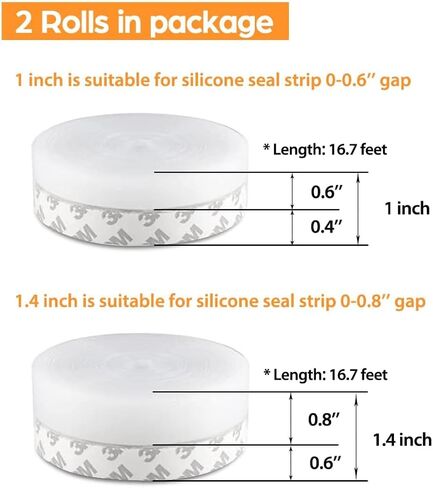 33.5 Ft Door Weather Stripping Door Seal Strip,Silicone Door Draft Stopper,Self Adhesive Shower Door Bottom Seal and Door Insulation Strip for Door Frame Windows and Glass Gaps (Transparent, 25+35mm) in Saudi Arabia