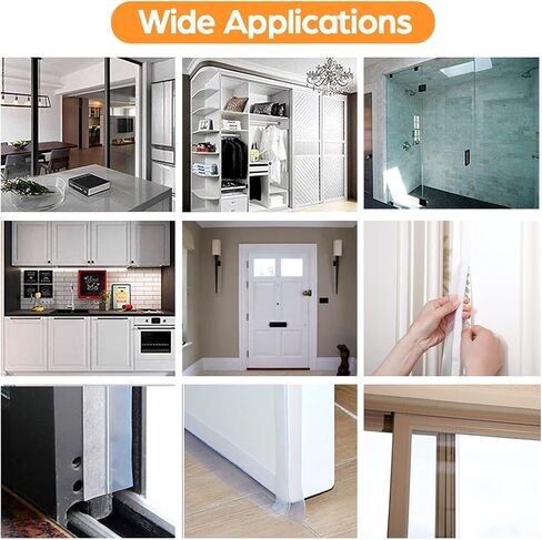 33.5 Ft Door Weather Stripping Door Seal Strip,Silicone Door Draft Stopper,Self Adhesive Shower Door Bottom Seal and Door Insulation Strip for Door Frame Windows and Glass Gaps (Transparent, 25+35mm) in Saudi Arabia