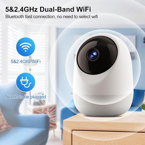 2K 360°Pan-Tilt Indoor Security Camera with 5/2.4Ghz WiFi, Motion/Sound Detection & Auto Tracking for Home, Pet, Baby Monitoring, 2-Way Audio, Night Vision, Siren in Saudi Arabia