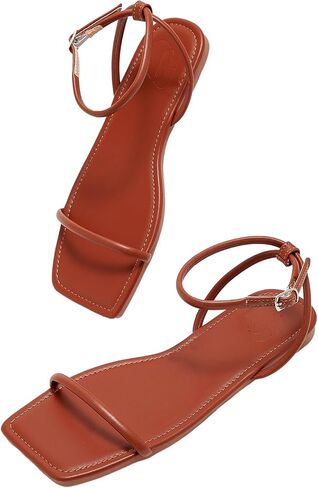 GORGLITTER Women's Summer Beach Flat Gold Strappy Dressy Sandals 2025 Square Open Toe Ankle Strap Slides in Saudi Arabia