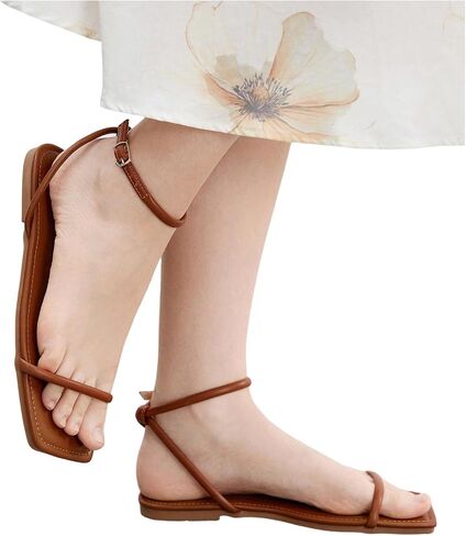 GORGLITTER Women's Summer Beach Flat Gold Strappy Dressy Sandals 2025 Square Open Toe Ankle Strap Slides in Saudi Arabia
