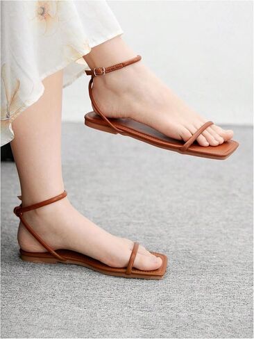 GORGLITTER Women's Summer Beach Flat Gold Strappy Dressy Sandals 2025 Square Open Toe Ankle Strap Slides in Saudi Arabia