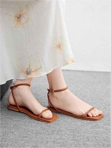 GORGLITTER Women's Summer Beach Flat Gold Strappy Dressy Sandals 2025 Square Open Toe Ankle Strap Slides in Saudi Arabia