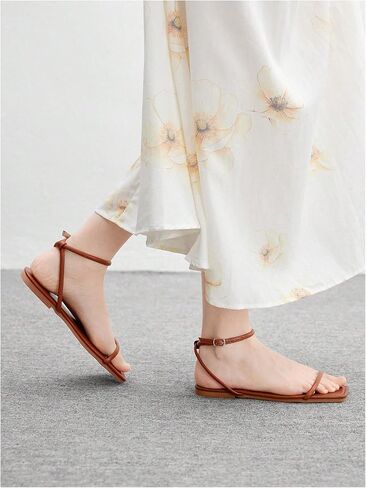GORGLITTER Women's Summer Beach Flat Gold Strappy Dressy Sandals 2025 Square Open Toe Ankle Strap Slides in Saudi Arabia