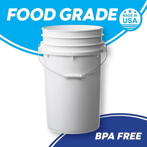 Hudson Exchange Premium 7 Gallon Bucket, HDPE (1 Pack - Flat Lid Included, White) in Kuwait