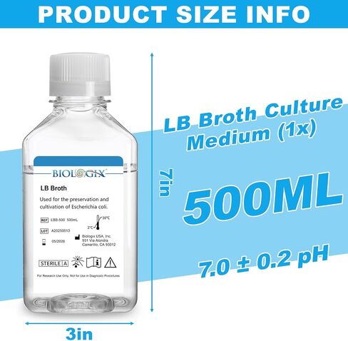 LB مرق الثقافة المتوسطة ، زجاجة مربعة 500 مل ، تعقيم ، (1x) مرق LB جاهز للاستخدام ، لاستخدام المختبر ، 500 مل/ زجاجة in Kuwait