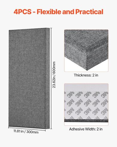 VEVOR 4 PCS Acoustic Panels, 2 inch Thick 23.6 x 11.8 inch Fiberglass Sound Absorbing Panels, Self-Adhesive Soundproof Wall Boards, for Studios, Office, Home Theater,Meeting Room, Camel in Saudi Arabia