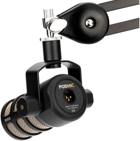 ركب podmic microphone ديناميكية بودكاست | حزمة سوداء مع مرشح البوب ​​+ حامل ميكروفون سطح المكتب + كابل XLR + قطعة قماش التنظيف (5 عنصر) in Kuwait