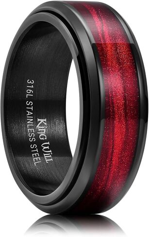 King Will Mens 8mm Stainless Steel Rings Anxiety Fidget Spinner Ring Black Plated Blue Green Galaxy Sand Inlay Beveled Edge Spinning Wedding Bands Comfort Fit Size 7-12 in Kuwait