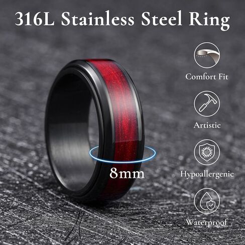 King Will Mens 8mm Stainless Steel Rings Anxiety Fidget Spinner Ring Black Plated Blue Green Galaxy Sand Inlay Beveled Edge Spinning Wedding Bands Comfort Fit Size 7-12 in Kuwait
