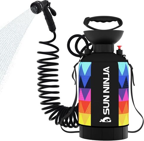 SUN NINJA Portable Shower 5L, Camping Shower with 7 Mode Shower Head, Neoprene Cover Helps Keep Water Warm, High Pressure Hose, Easy to Carry, Multi-Color in Saudi Arabia
