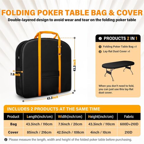 Foldable Poker Table Bag + Protective Cover (Fits 71" Tables) | 600D Oxford Fabric + Silver-Coated Dustproof Layer, Adjustable Shoulder Strap & Multi-Pocket Storage in Saudi Arabia