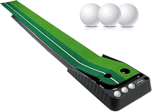 Golf Putting Green Mat with Auto Ball Return System 2 Holes Golf Game Practice Equipment and Gifts for Home Office Backyard Indoor Outdoor Use - 9.8 Feet with 3 Bonus Balls in Saudi Arabia