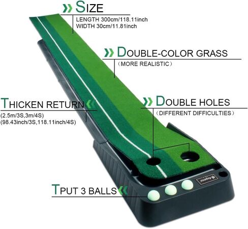 Golf Putting Green Mat with Auto Ball Return System 2 Holes Golf Game Practice Equipment and Gifts for Home Office Backyard Indoor Outdoor Use - 9.8 Feet with 3 Bonus Balls in Saudi Arabia