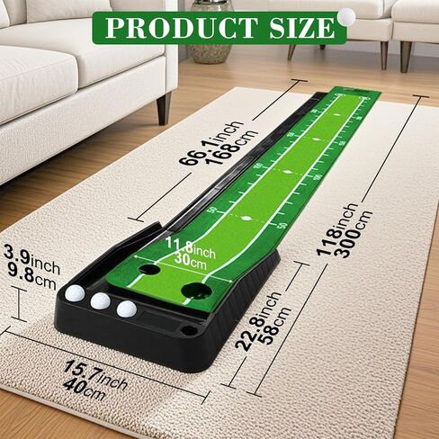 Golf Putting Green Mat with Auto Ball Return System 2 Holes Golf Game Practice Equipment and Gifts for Home Office Backyard Indoor Outdoor Use - 9.8 Feet with 3 Bonus Balls in Saudi Arabia