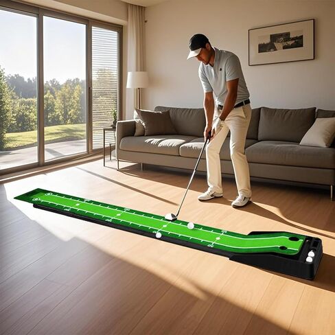 Golf Putting Green Mat with Auto Ball Return System 2 Holes Golf Game Practice Equipment and Gifts for Home Office Backyard Indoor Outdoor Use - 9.8 Feet with 3 Bonus Balls in Saudi Arabia