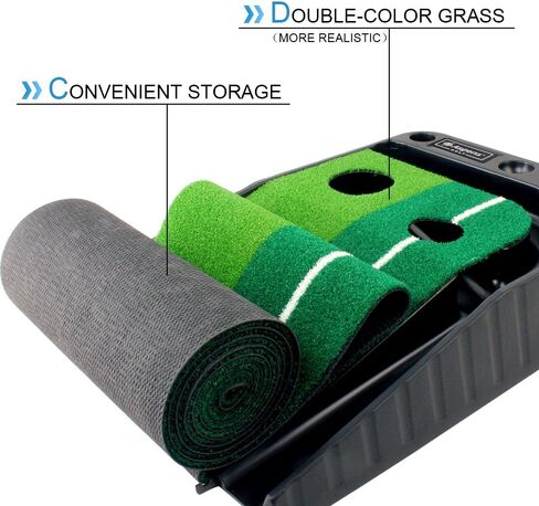 Golf Putting Green Mat with Auto Ball Return System 2 Holes Golf Game Practice Equipment and Gifts for Home Office Backyard Indoor Outdoor Use - 9.8 Feet with 3 Bonus Balls in Saudi Arabia