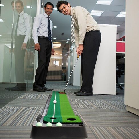 Golf Putting Green Mat with Auto Ball Return System 2 Holes Golf Game Practice Equipment and Gifts for Home Office Backyard Indoor Outdoor Use - 9.8 Feet with 3 Bonus Balls in Saudi Arabia