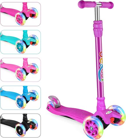 BELEEV Scooters for Kids 3 Wheel Kick Scooter for Toddlers Girls Boys, 4 Adjustable Height, Lean to Steer, Light up Wheels, Extra-Wide Deck, Easy to Assemble for Children Ages 3-12 in Saudi Arabia