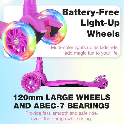 BELEEV Scooters for Kids 3 Wheel Kick Scooter for Toddlers Girls Boys, 4 Adjustable Height, Lean to Steer, Light up Wheels, Extra-Wide Deck, Easy to Assemble for Children Ages 3-12 in Saudi Arabia
