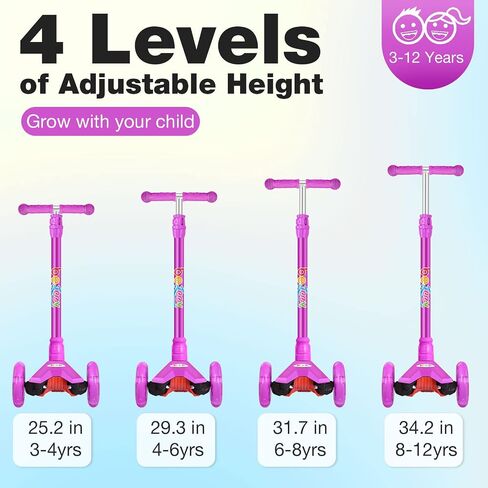 BELEEV Scooters for Kids 3 Wheel Kick Scooter for Toddlers Girls Boys, 4 Adjustable Height, Lean to Steer, Light up Wheels, Extra-Wide Deck, Easy to Assemble for Children Ages 3-12 in Saudi Arabia