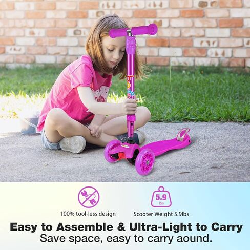 BELEEV Scooters for Kids 3 Wheel Kick Scooter for Toddlers Girls Boys, 4 Adjustable Height, Lean to Steer, Light up Wheels, Extra-Wide Deck, Easy to Assemble for Children Ages 3-12 in Saudi Arabia